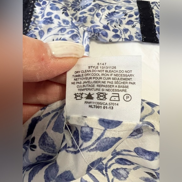 Tory Burch | Tunic Floral Blouse SZ 4 Blue Print Tie Tassel Front Cotton - Picture 8 of 11